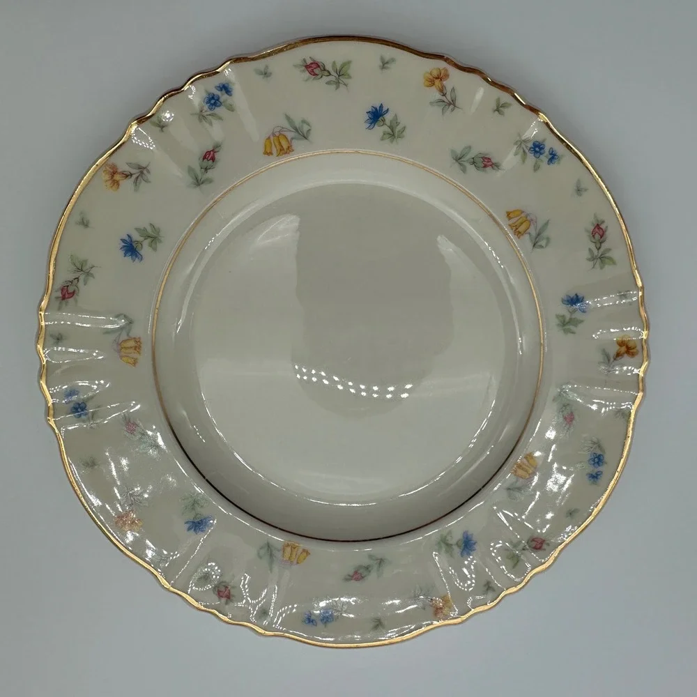 3 Syracuse China Suzanne Federal Shape Bread Plates Floral Gold 6.25